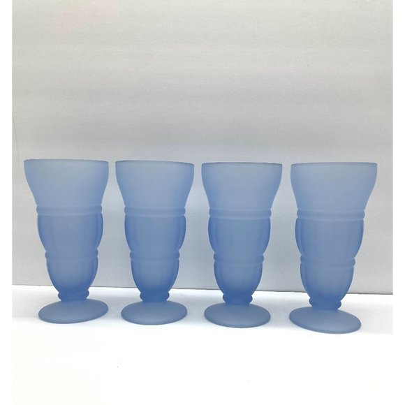 Set of 4 Indiana Glass Frosted Blue Soda Parfaits Glasses Milkshake Sundae Bowls - Picture 1 of 7